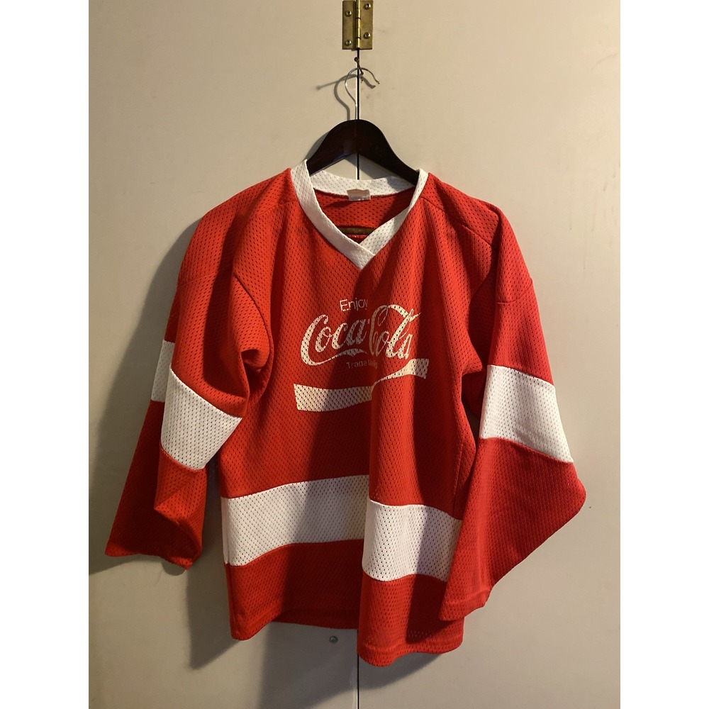 Vtg 80s Coca Cola Hockey Jersey Trimark Mens Small Red White Mesh Promo Canada